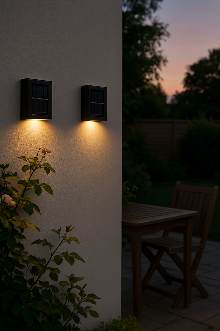 SolarGlow™ LED solární nástěnné lampy – bezdrátové, odolné proti povětrnostním vlivům a s náladovým osvětlením pro venkovní prostory
