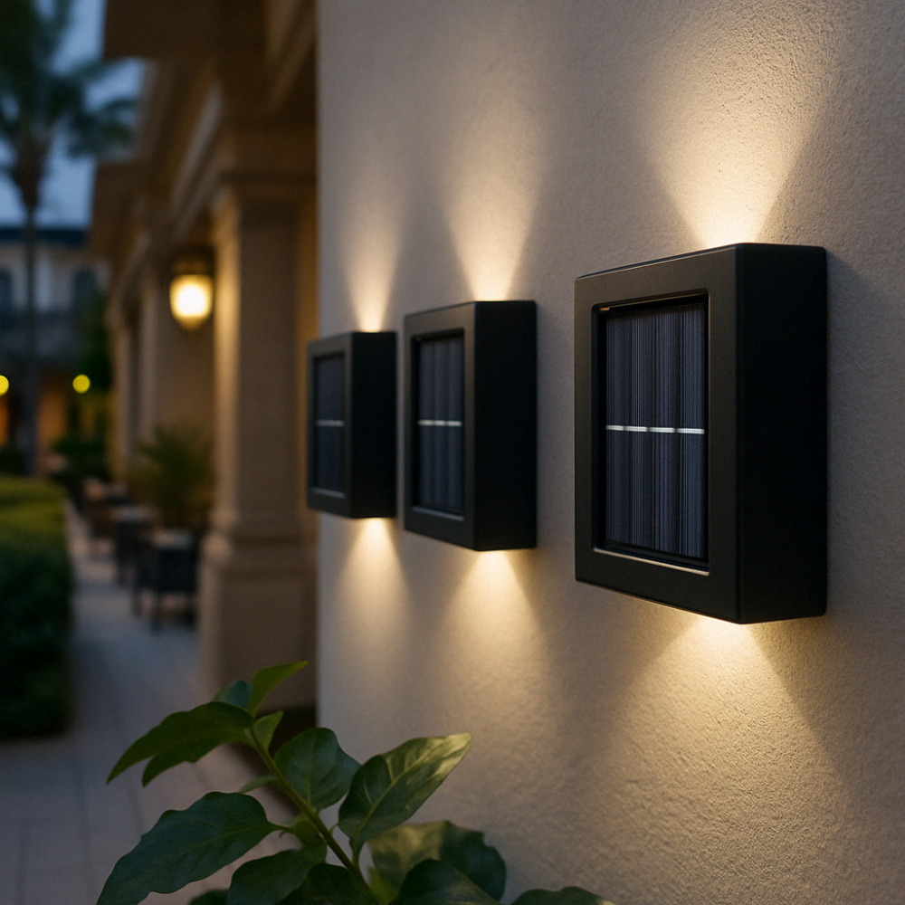 SolarGlow™ LED solární nástěnné lampy – bezdrátové, odolné proti povětrnostním vlivům a s náladovým osvětlením pro venkovní prostory