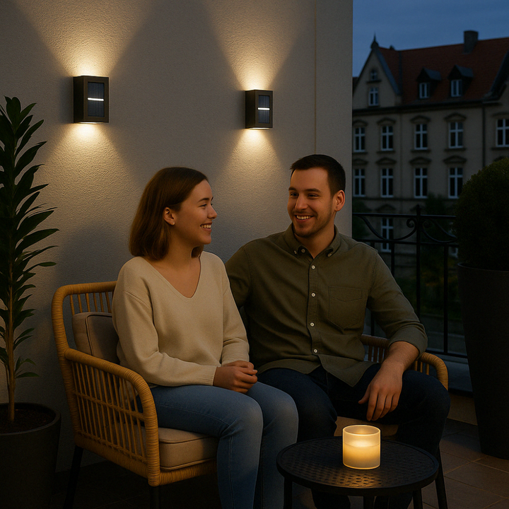 SolarGlow™ LED solární nástěnné lampy – bezdrátové, odolné proti povětrnostním vlivům a s náladovým osvětlením pro venkovní prostory