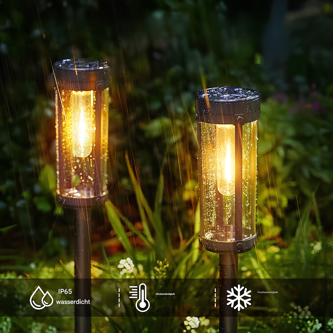 Solarbetriebene Gartenfackel, wasserdicht, IP65, LED, Außenbeleuchtung, wetterfest.