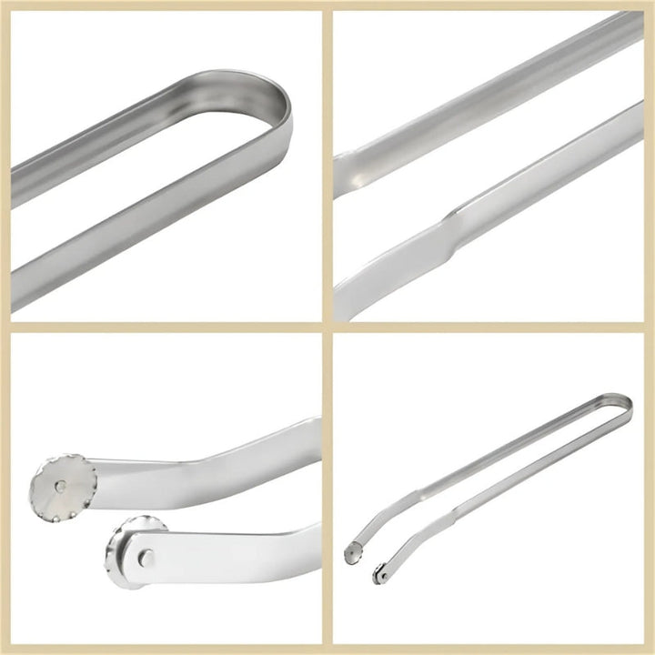 Edelstahl Grillzange, silber, langlebig, rutschfest, ideal für Grillen und Kochen.