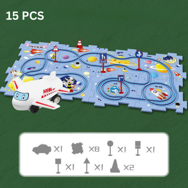 15-teiliges Spielset mit Flugzeug und Weltraum-Puzzlematte, bunt, für Kinder.