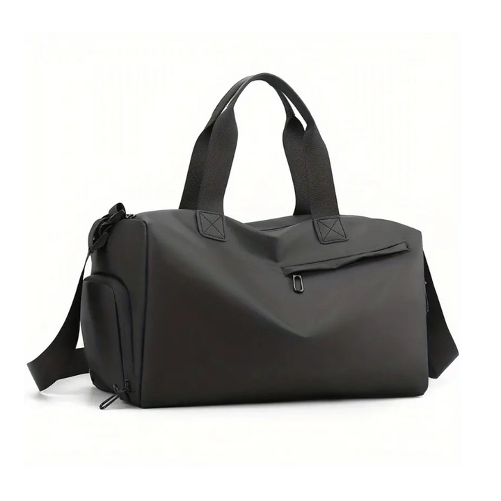 Schwarze wasserdichte Sporttasche mit Schuhfach, robustes Design, ideal für Fitness und Reisen.