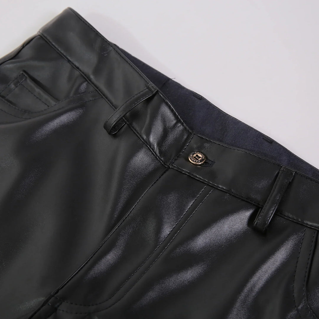Schwarze Herren-Lederhose, Skinny Fit, elastisch, PU-Leder, modisch, ideal für Punk-Cosplay.