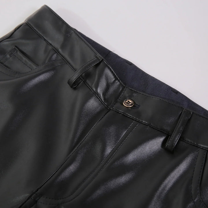 Schwarze Herren-Lederhose, Skinny Fit, elastisch, PU-Leder, modisch, ideal für Punk-Cosplay.