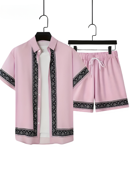 Boho letní set pánský dvoudílný košile a šortky uvolněný - Malik