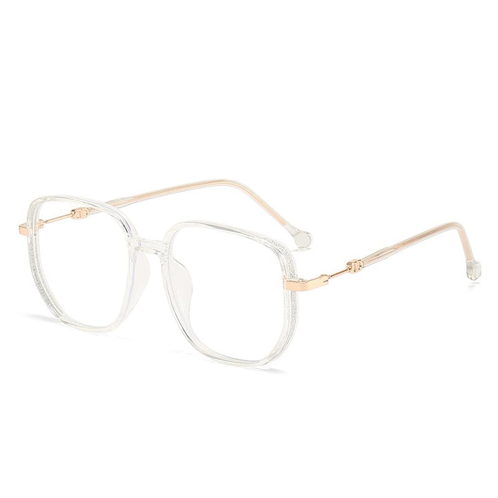 Transparente Anti-Blaulicht-Lesebrille, quadratisch, goldene Bügel, Unisex-Design