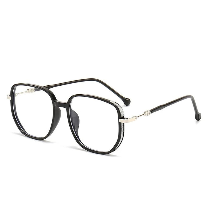 Schwarze Anti-Blaulicht-Lesebrille, rechteckig, Metallbügel, modisch, Unisex.