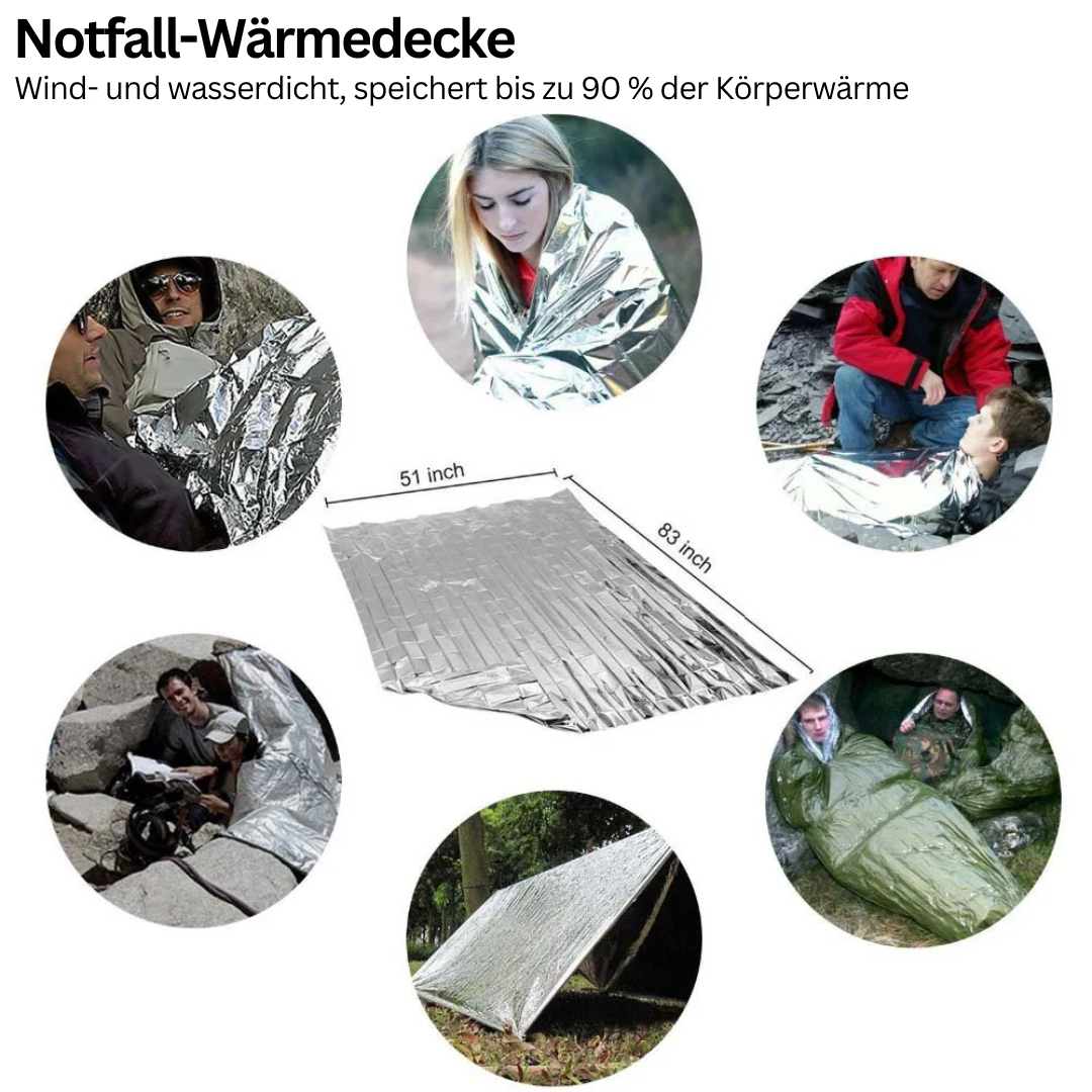 Notfall-Wärmedecke, silber, wind- und wasserdicht, speichert 90% Körperwärme, Outdoor-Survival.