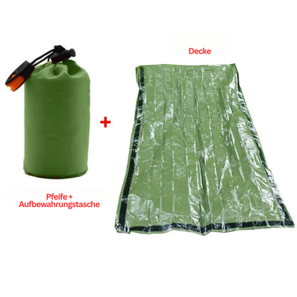 Grüne Notfalldecke und Aufbewahrungstasche mit Pfeife, Outdoor Survival Kit.