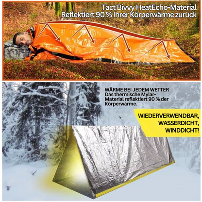 Tact Bivvy Notfall-Schlafsack, orange, Mylar-Material, reflektiert 90% Körperwärme, wasserdicht.