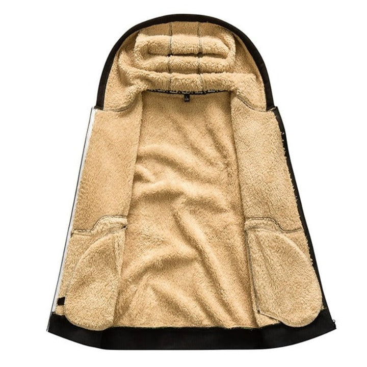 Herren-Sherpa-Sweatjacke mit Reißverschluss, beige Fleece-Innenfutter, Wintermode.