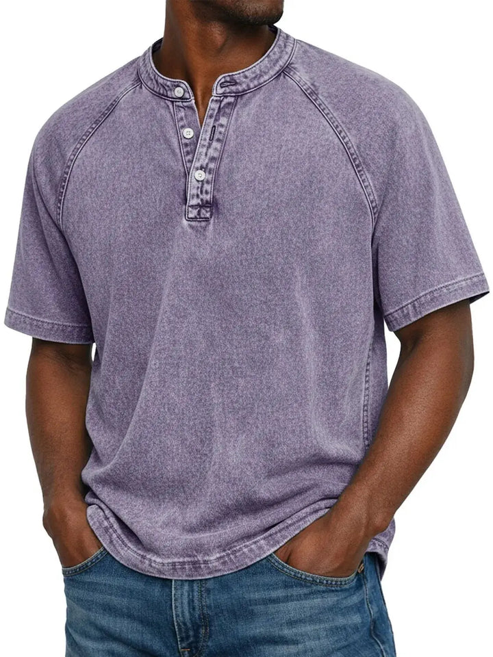 Men's Short-Sleeve Henley | Vintage Washed Button Tee 10