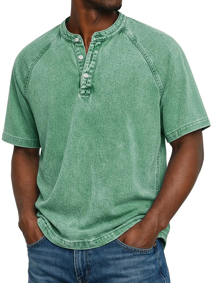 Men's Short-Sleeve Henley | Vintage Washed Button Tee 15