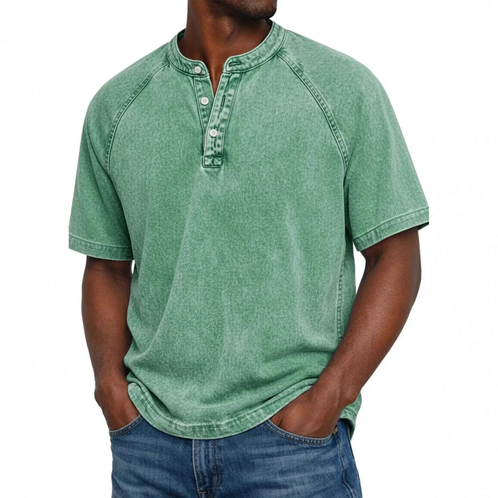 Men's Short-Sleeve Henley | Vintage Washed Button Tee 5