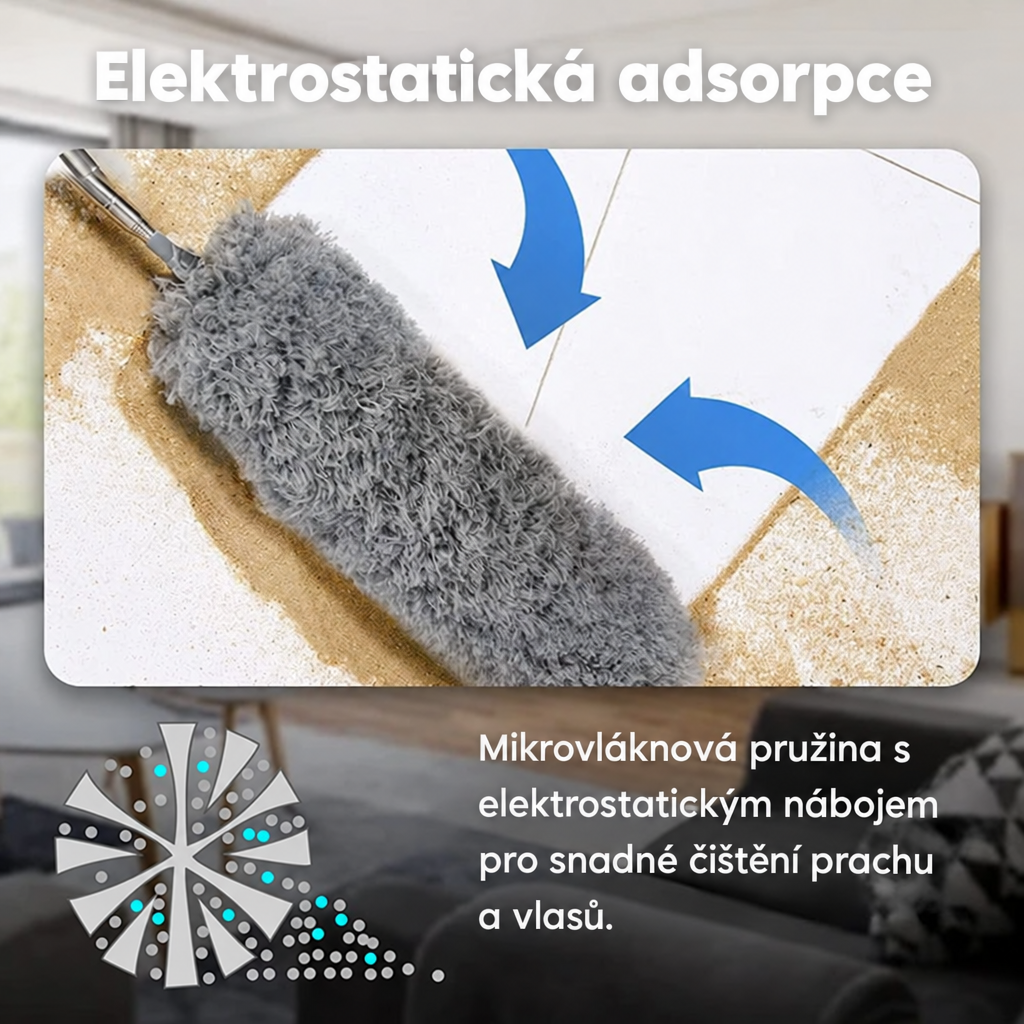 Teleskopická prachovka z mikrovlákna | Extra dlouhý dosah | Ohebná hlava | Pratelná