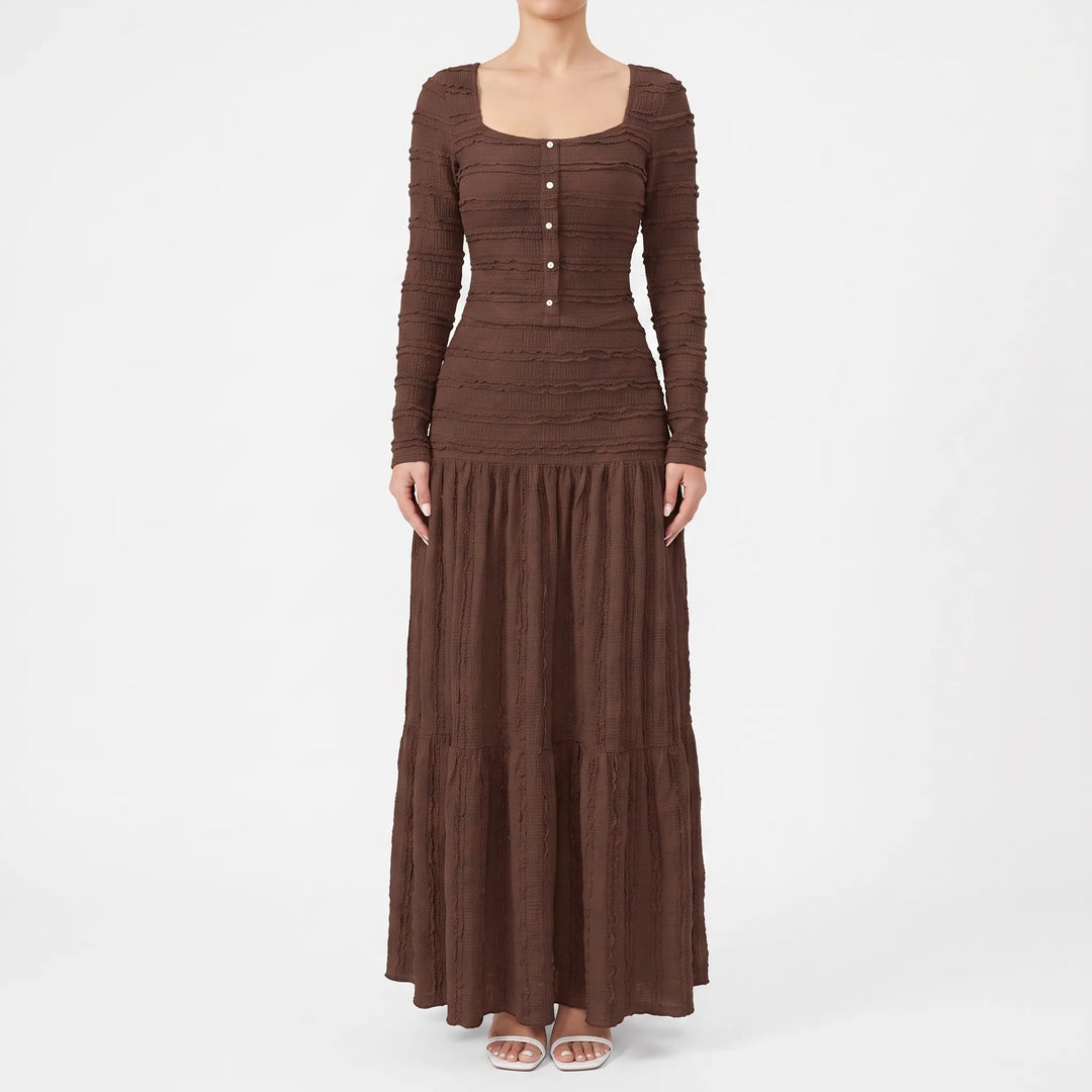 Textured Long Sleeve Tiered Maxi Dress - Rachael