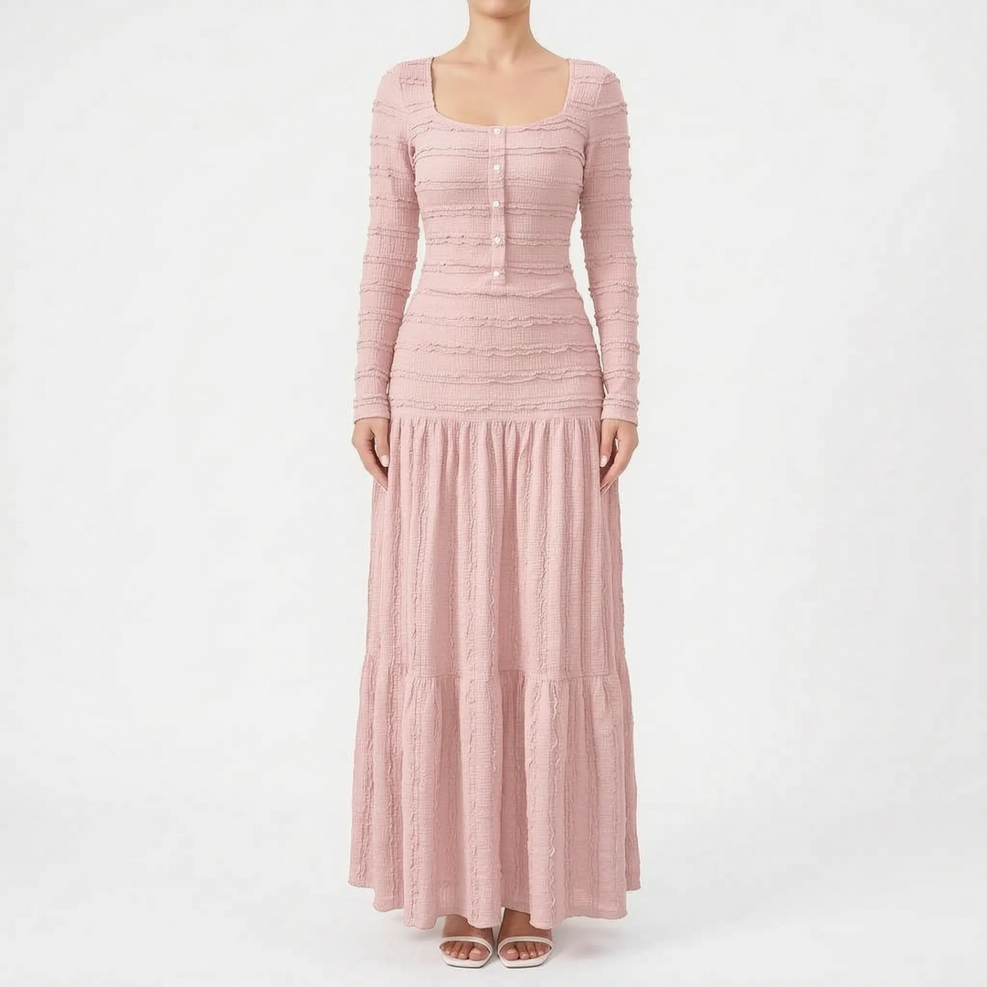 Textured Long Sleeve Tiered Maxi Dress - Rachael
