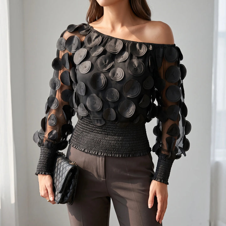 Textured Sheer Evening Blouse - Lillian