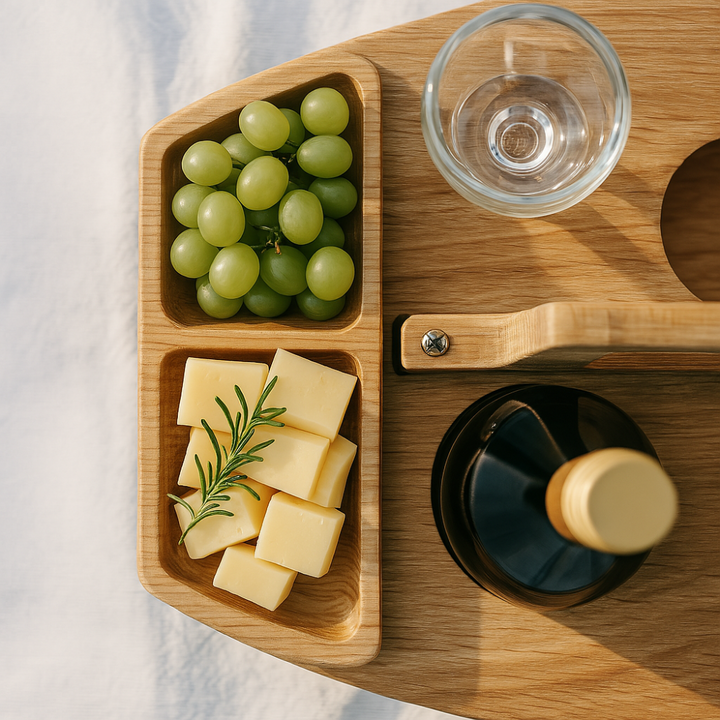 Přenosný dřevěný piknikový vinný stůl – WineNest