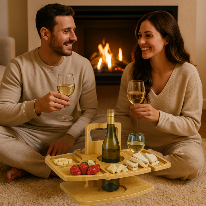 Přenosný dřevěný piknikový vinný stůl – WineNest