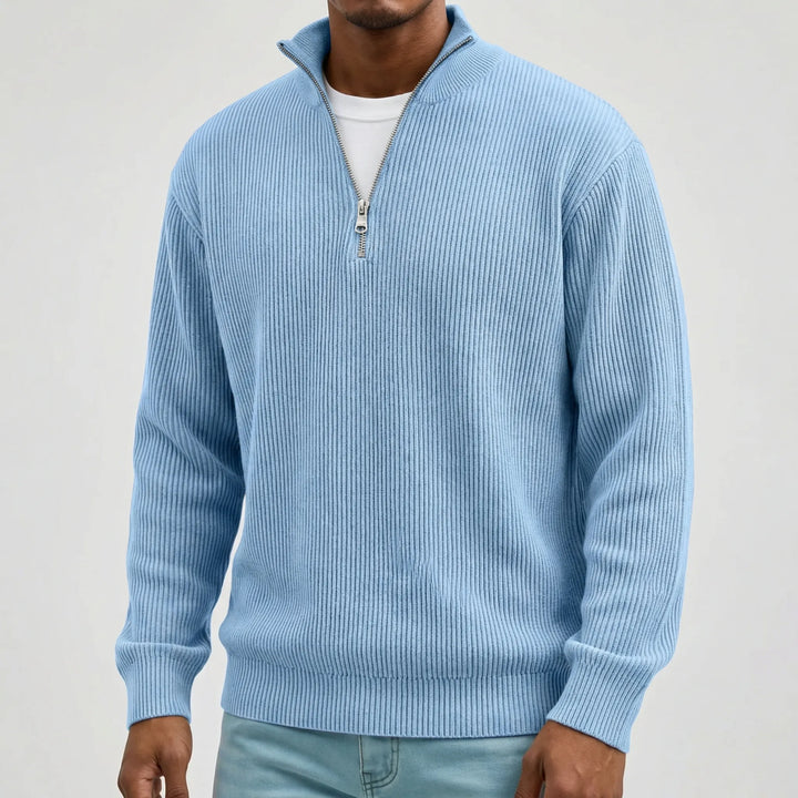 Men's Sweater | Ribbed Half-Zip Long Sleeve Pullover 3