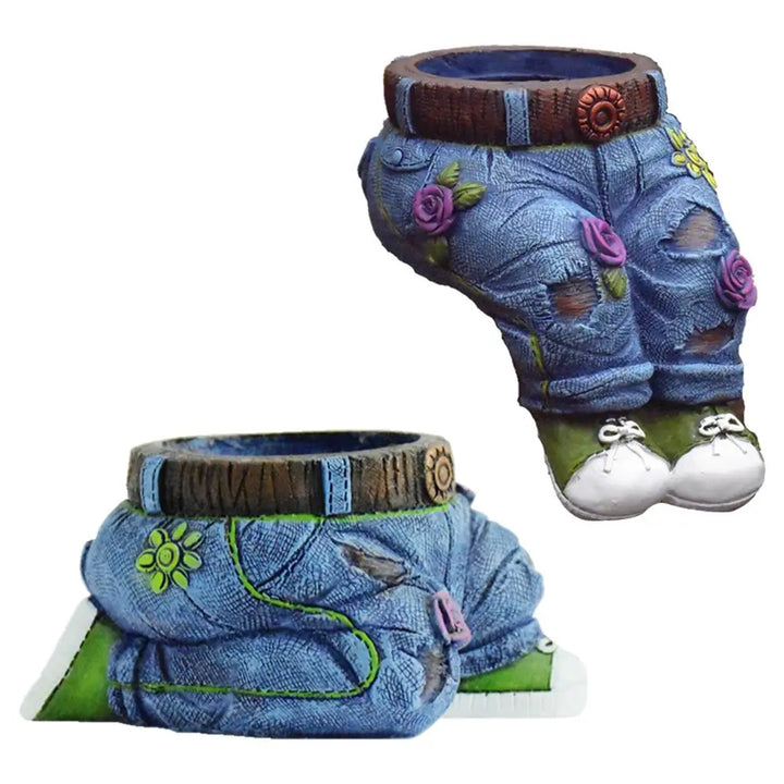 Blumentopf Skulptur Jeans-Design, Harz, blau, für kleine Sukkulenten, Gartendekoration.