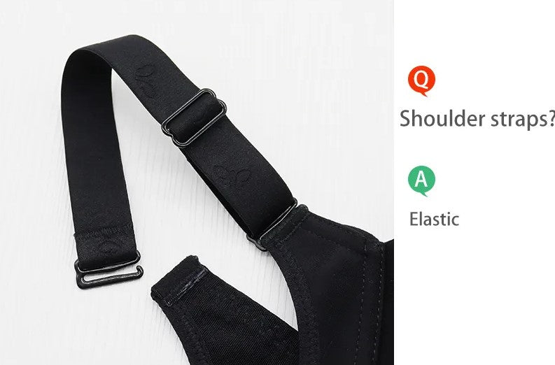 Schwarzer elastischer Schultergurt mit verstellbarer Schnalle, ideal für Rucksäcke.