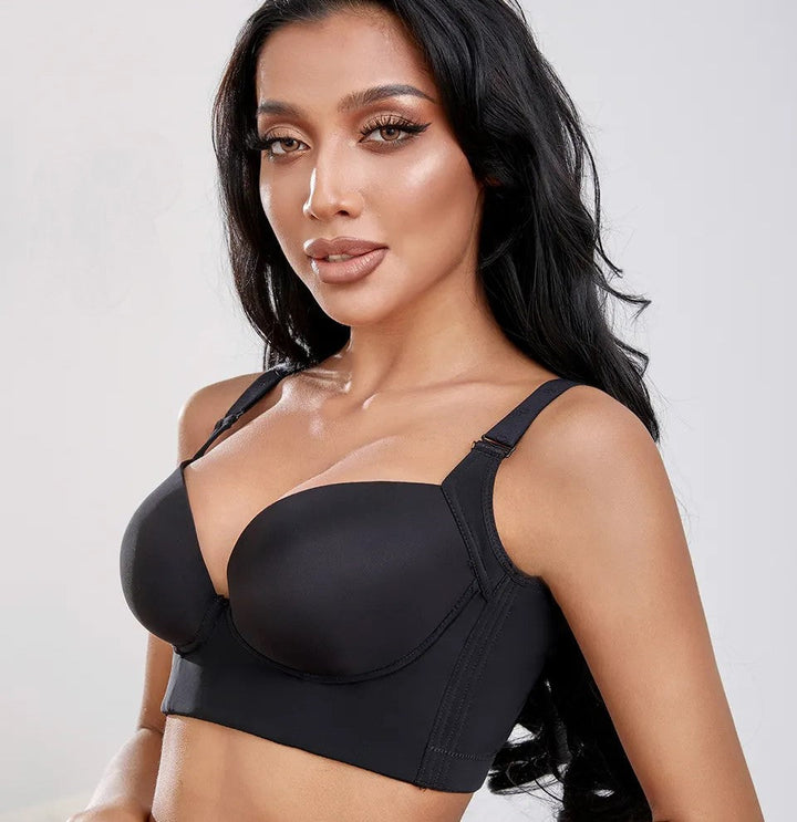 Schwarzer Push-up-BH für Damen, nahtlos, verstellbare Träger, bequeme Passform.