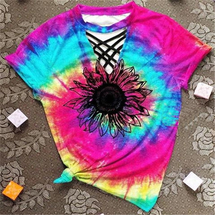 Trendy dámské tričko s designem cut-out a tie-dye vzorem – Norina
