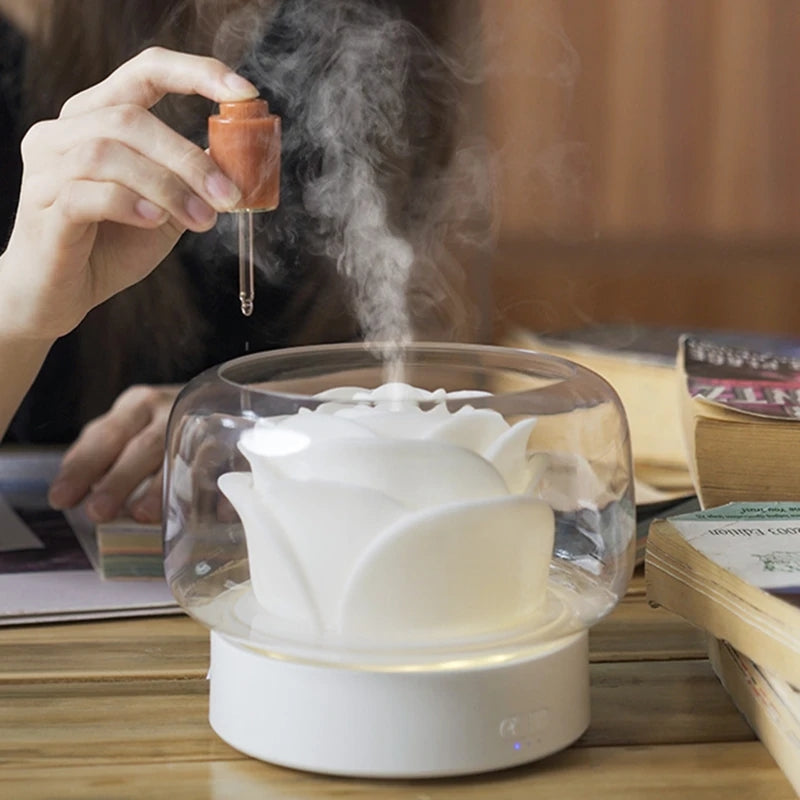 Weiße Aroma-Diffuser-Rose, Glas, ätherische Öle, Raumduft, Entspannung, modernes Design