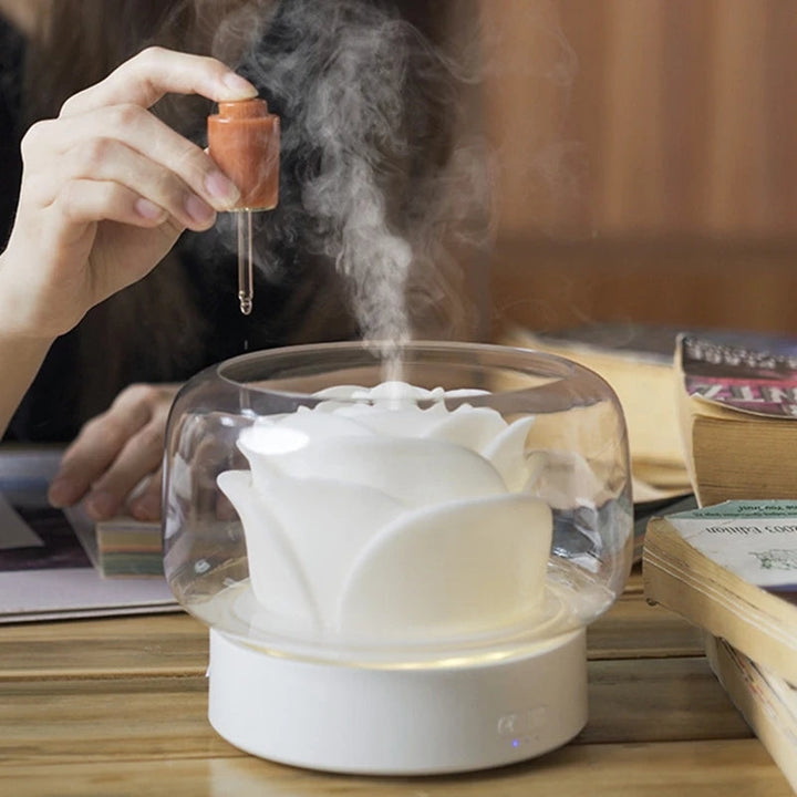 Weiße Aroma-Diffuser-Rose, Glas, ätherische Öle, Raumduft, Entspannung, modernes Design
