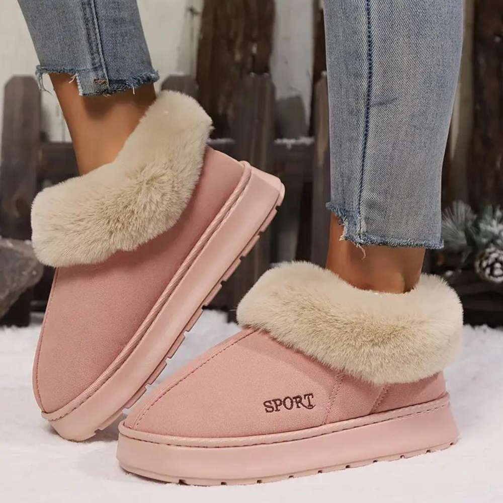 Damen Hausschuhe rosa, Kunstfell, rutschfest, warm, Winter, bequem, modisch, Sport-Stil.
