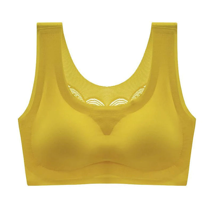 Gelber ultradünner Oversize-BH aus Eisseide, nahtlos, bequem, Damenunterwäsche.