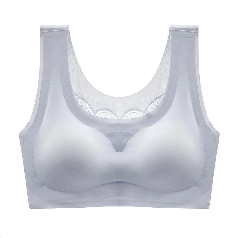 Ultradünner Oversize Ice Silk BH, weiß, nahtlos, atmungsaktiv, komfortabel, Damenunterwäsche.