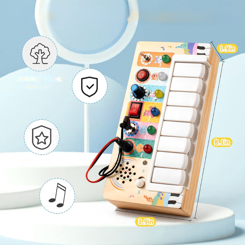Holz-Synthesizer für Kinder, bunt, mit Tasten und Knöpfen, Musikspielzeug, 8,1x3,9x1,9 Zoll.