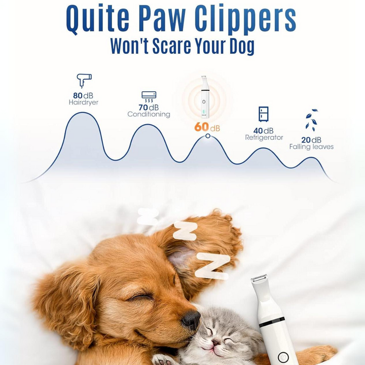 Hundepfoten-Schneider, leise, weiß, für Haustiere, geräuscharm, ideal für Hunde und Katzen.