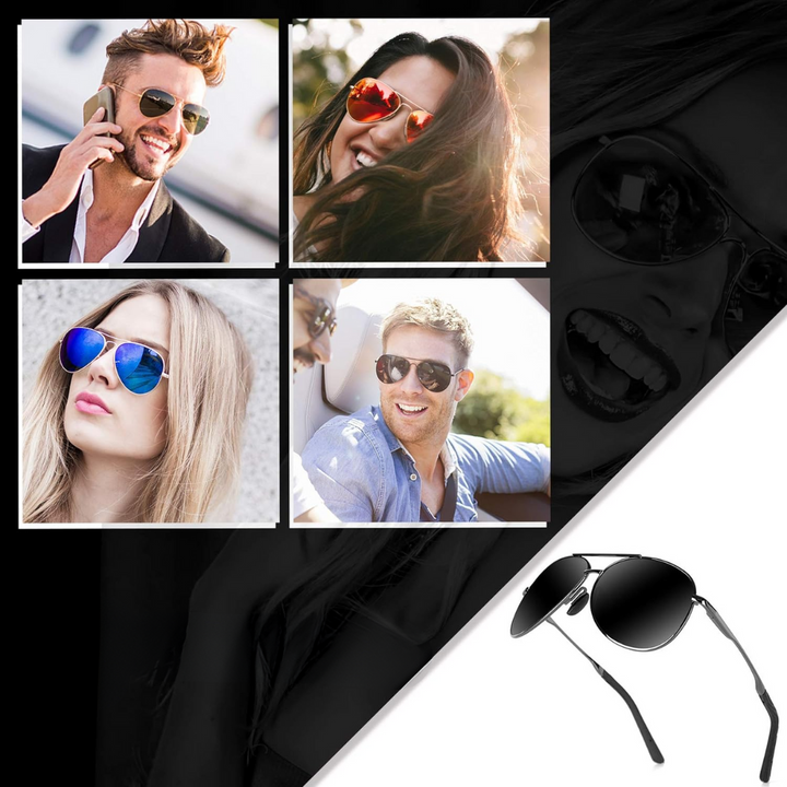 Sonnenbrillen-Kollektion, modische Unisex-Designs, verspiegelte Gläser, UV-Schutz, stilvoll.