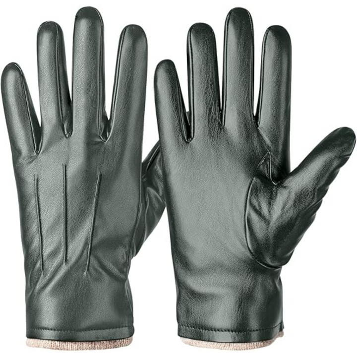 Schwarze Lederhandschuhe für Herren, warm gefüttert, elegant, Wintermode, Accessoire.
