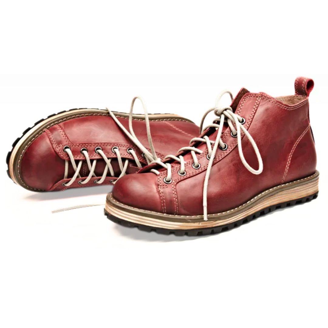 Rote Lederstiefel mit Schnürsenkeln, rutschfeste Sohle, Outdoor-Schuhe für Herren.