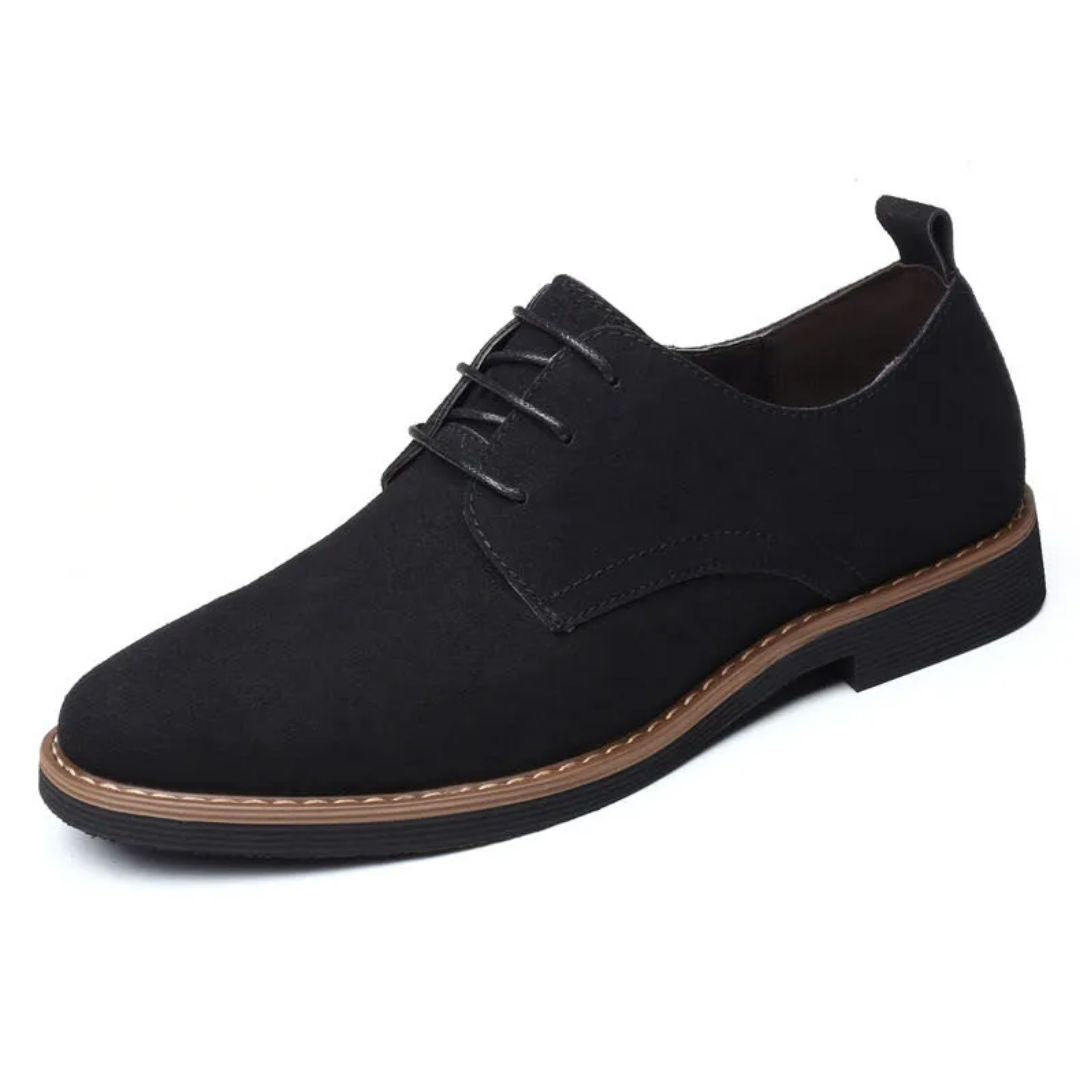 Schwarzer Herren-Lederschnürschuh, elegantes Design, rutschfeste Sohle, formell.