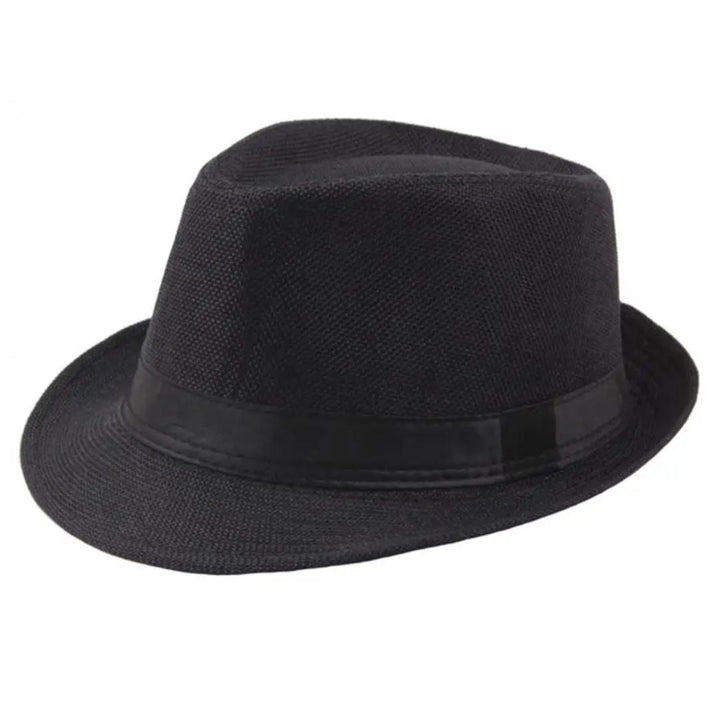 Schwarzer Fedora-Hut aus Filz mit breiter Krempe, elegantes Accessoire für Herrenmode.