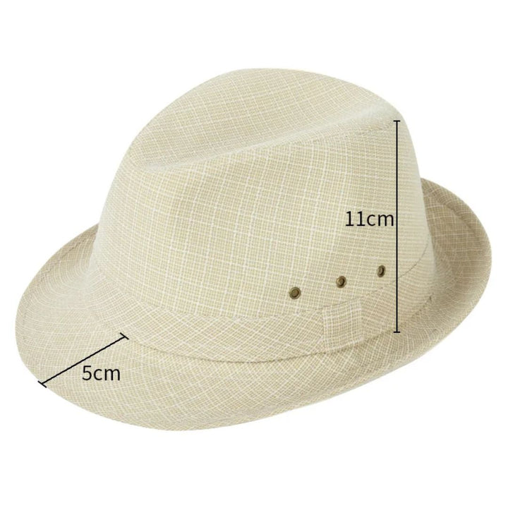 Beiger Fedora-Hut aus Leinen, 11cm Krone, 5cm Krempe, atmungsaktiv, stilvoller Sommerhut.