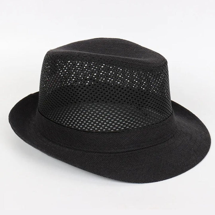 Schwarzer Fedora-Hut aus Netzstoff, atmungsaktiv, stilvoll, ideal für Sommermode.