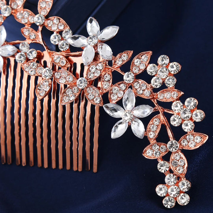 Roségold Haarkamm mit Kristallblumen, elegantes Brautaccessoire, Hochzeitsschmuck.