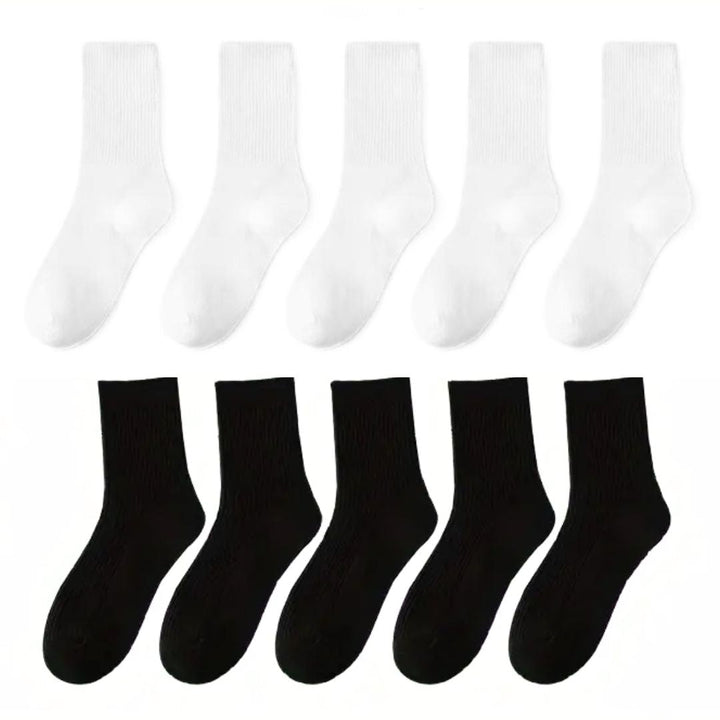 Weiße und schwarze Socken, Baumwolle, Unisex, 10er-Pack, bequem, atmungsaktiv.