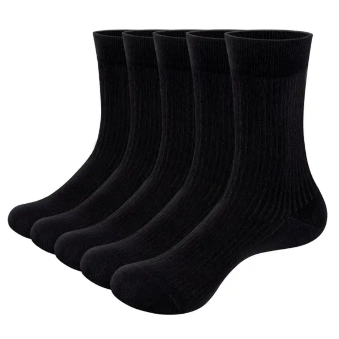 Fünf Paar schwarze Baumwollsocken, knöchelhoch, nahtlos, für Herren und Damen.