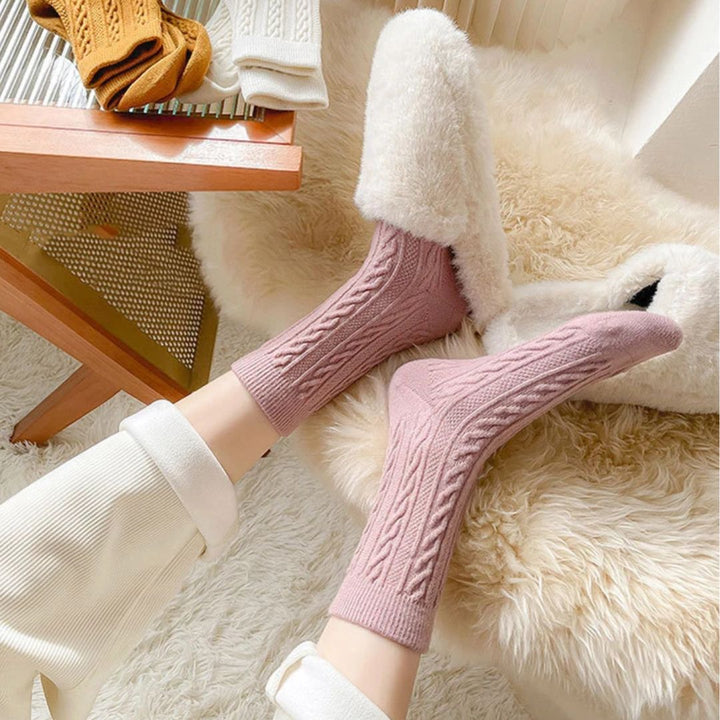 Rosa Stricksocken aus Baumwolle, gemütlich, warm, ideal für Herbst und Winter, Damenmode.