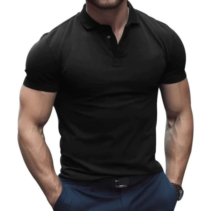 Männer Poloshirt schwarz, kurzarm, Baumwolle, klassisch, modisch, Freizeitkleidung, elegant.