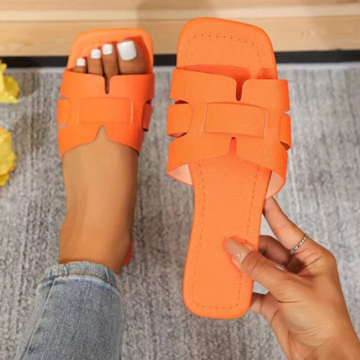 Orange Damen-Sandalen, flach, Sommermode, bequem, lässig, rutschfest, modisch.